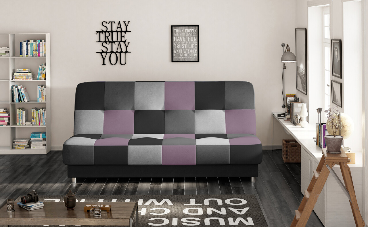 Canapea extensibila 3 locuri, ELTAP, Cayo, 192x90x90 cm, lemn/poliester, negru/roz - imagine 7